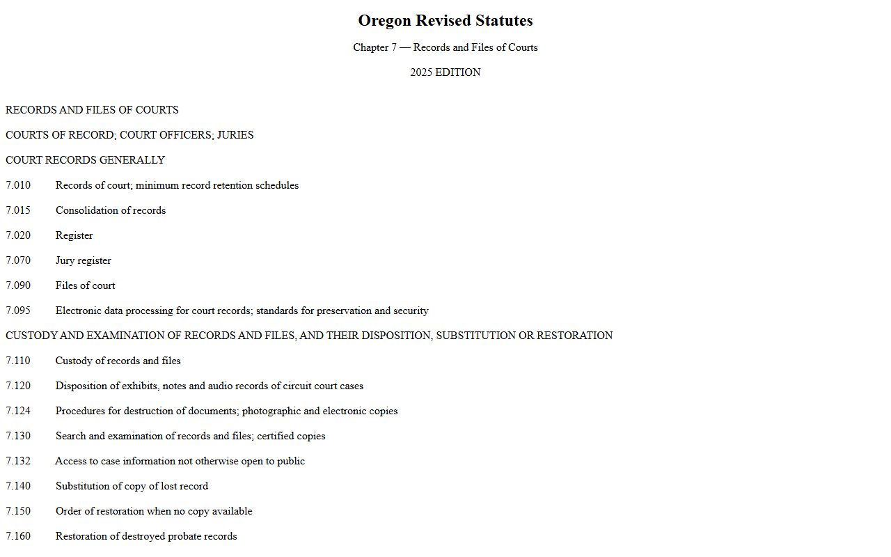 Curry County court dockets ORS Chapter 7 court records statute