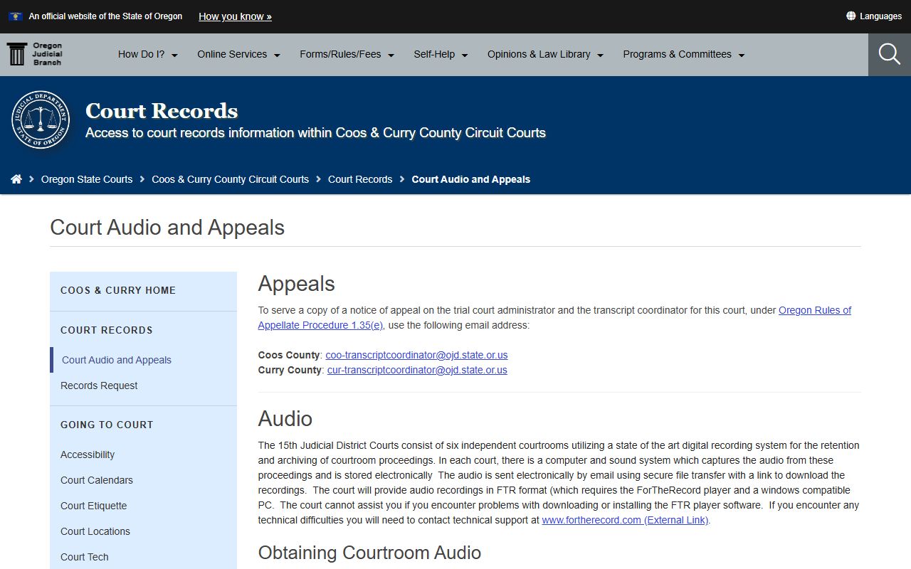 Curry County court records audio and appeals request page