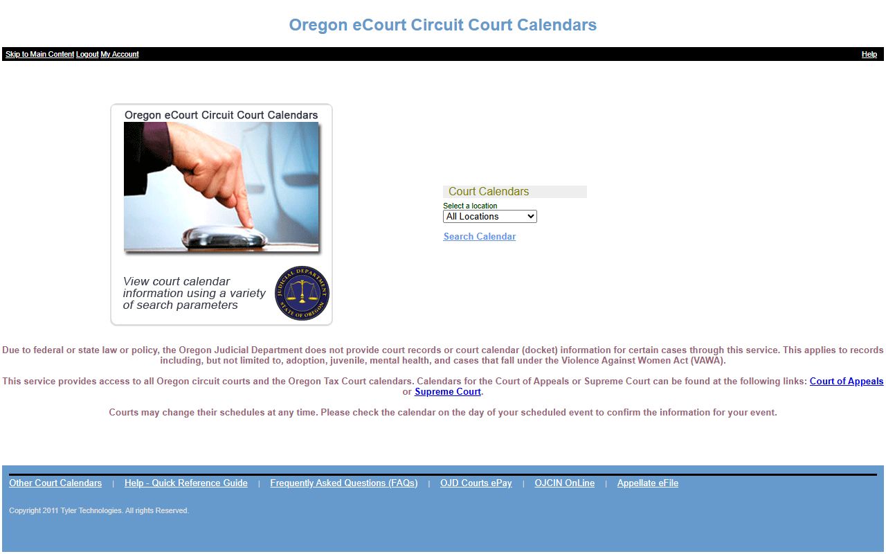 Curry County court records OJD public access calendar portal