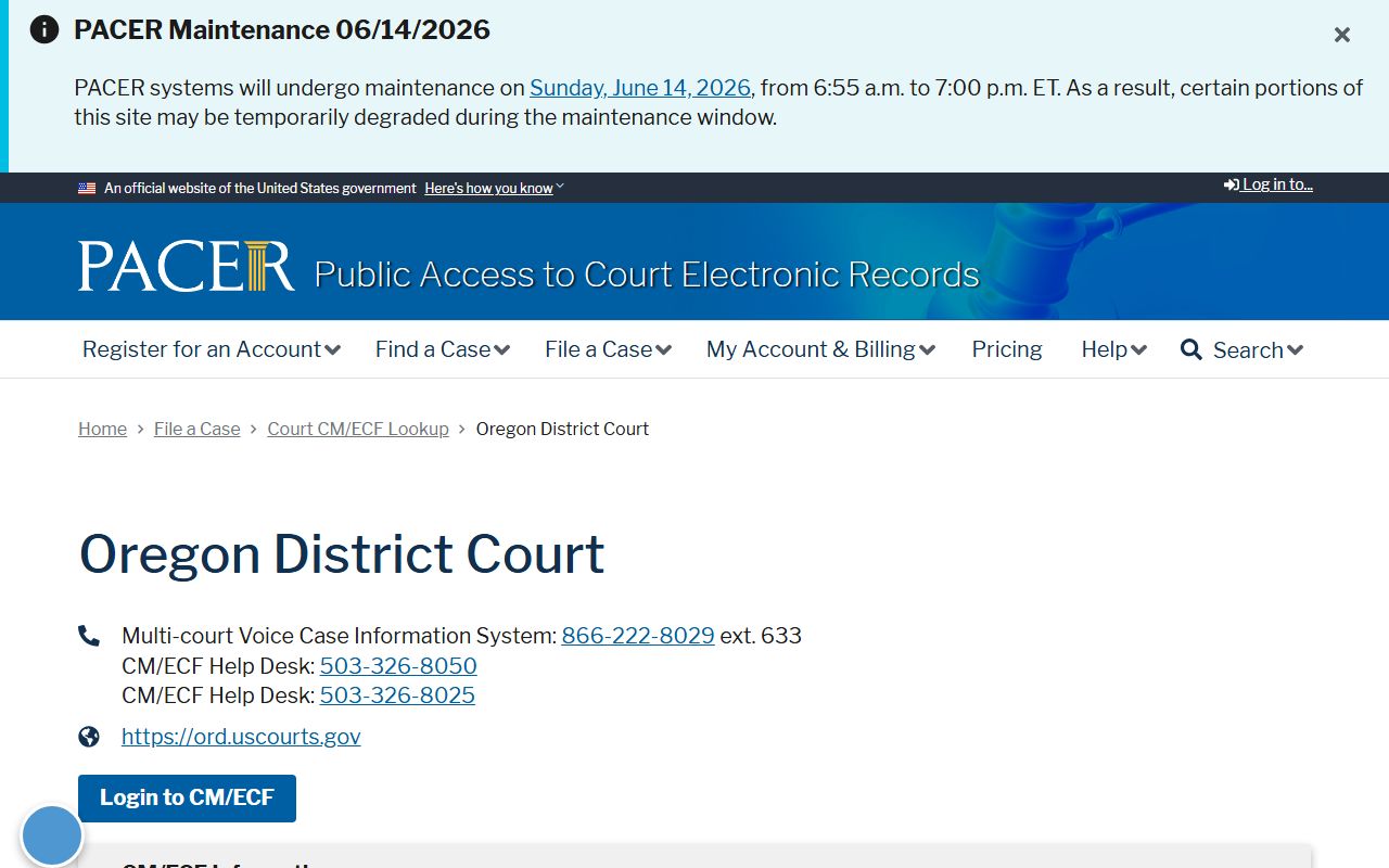 Curry County criminal court records PACER Oregon District CM ECF lookup