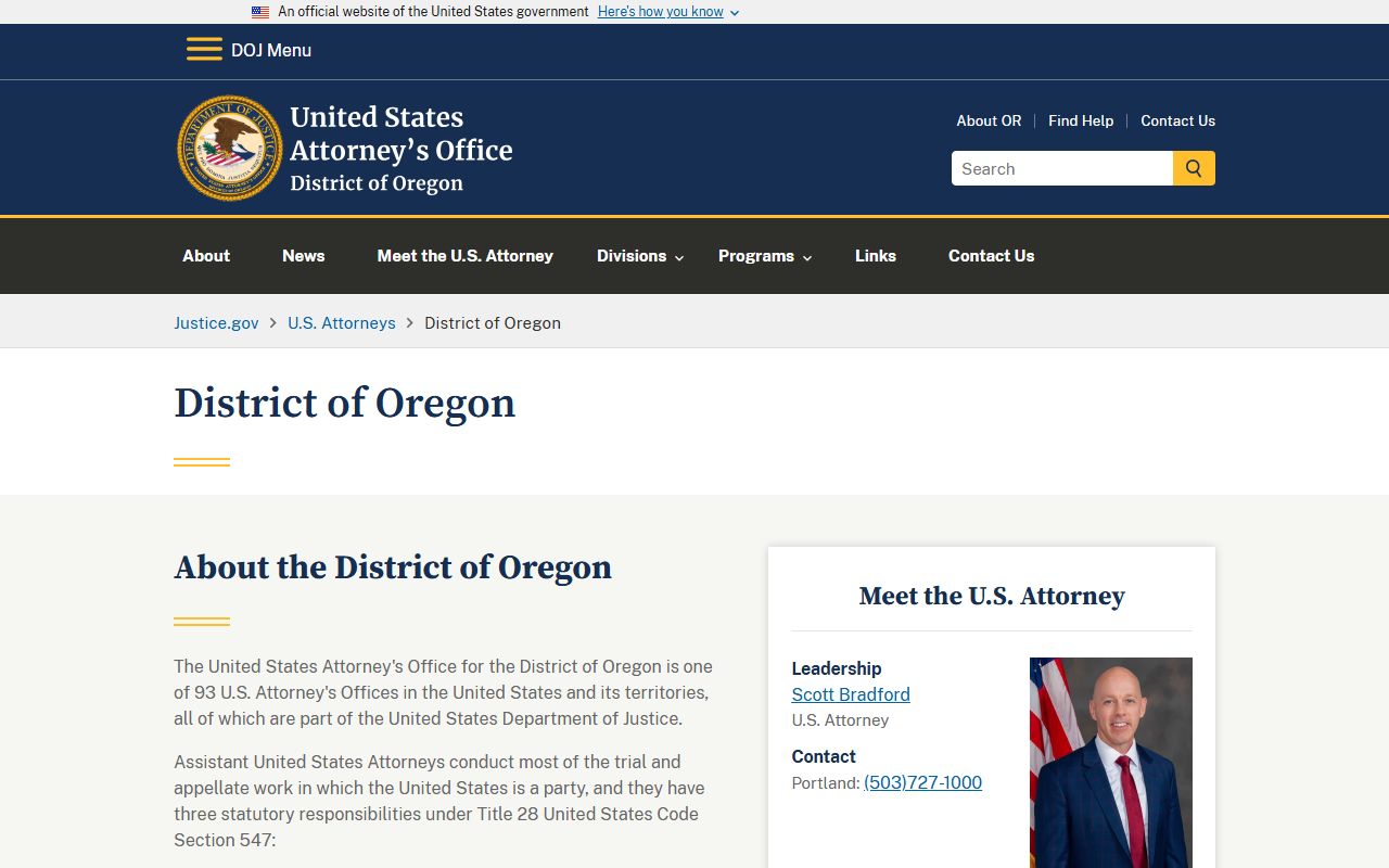 Curry County criminal court records U.S. Attorney District of Oregon