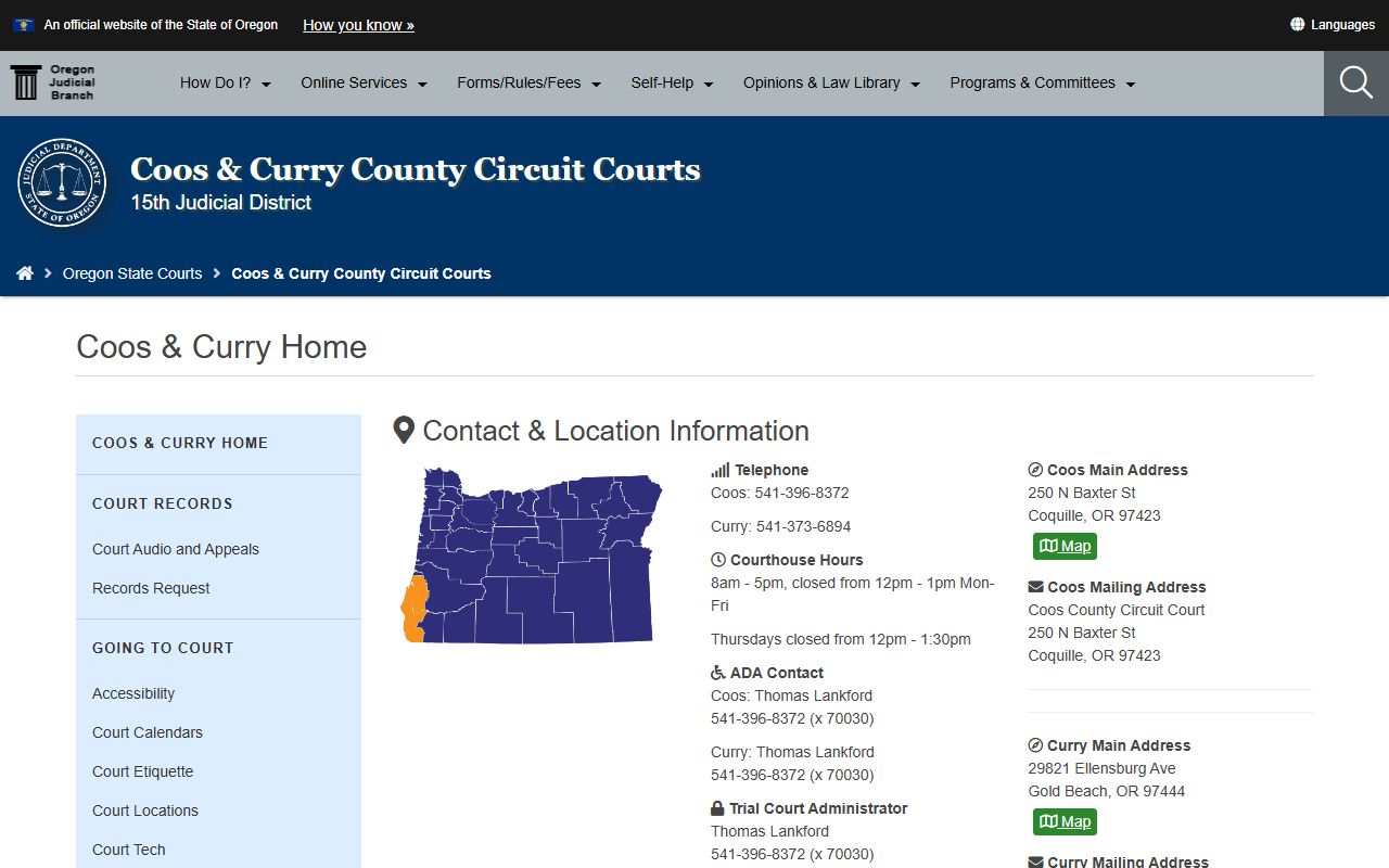 Curry County court records Coos and Curry Circuit Courts