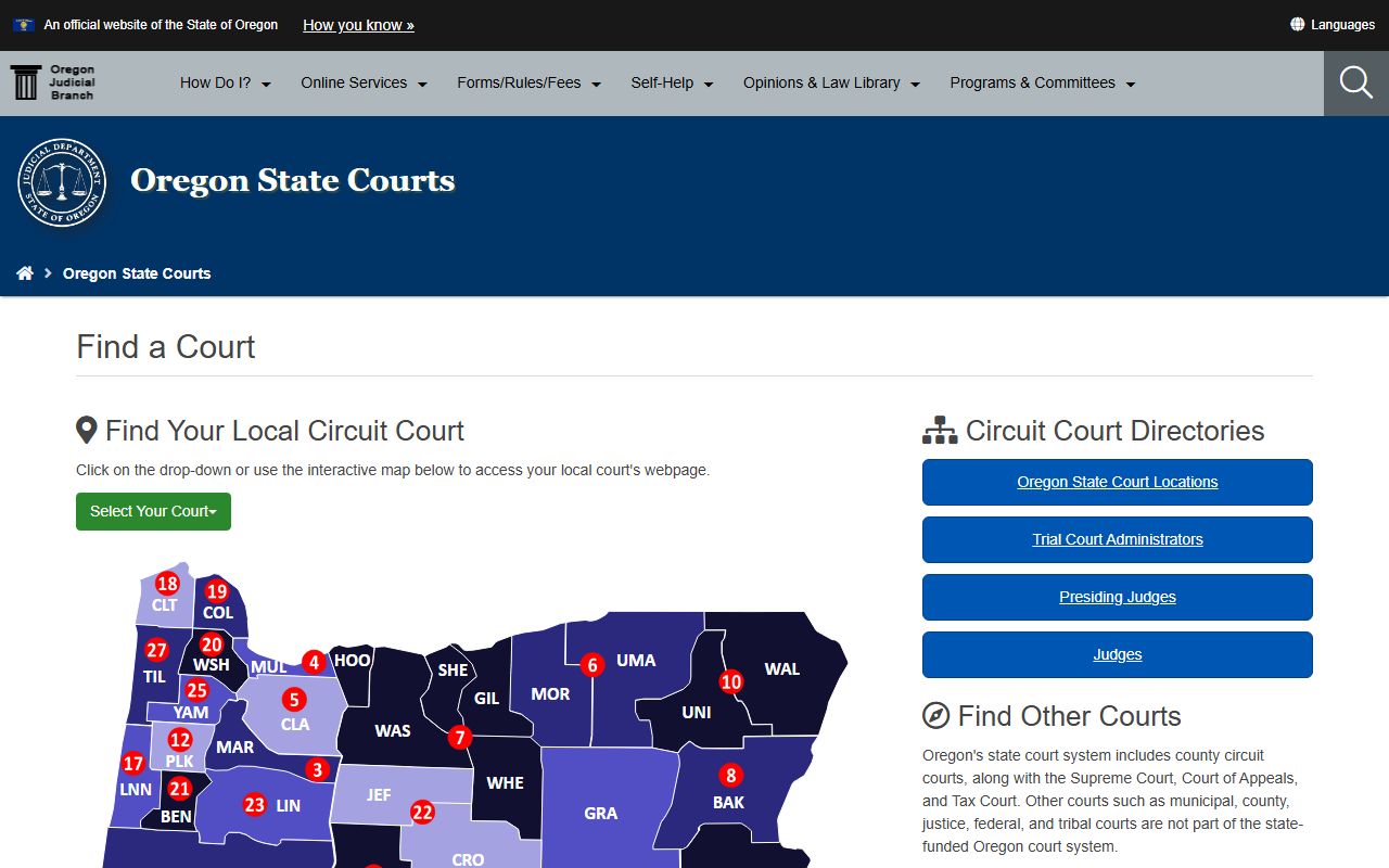 Curry County court records Oregon court finder