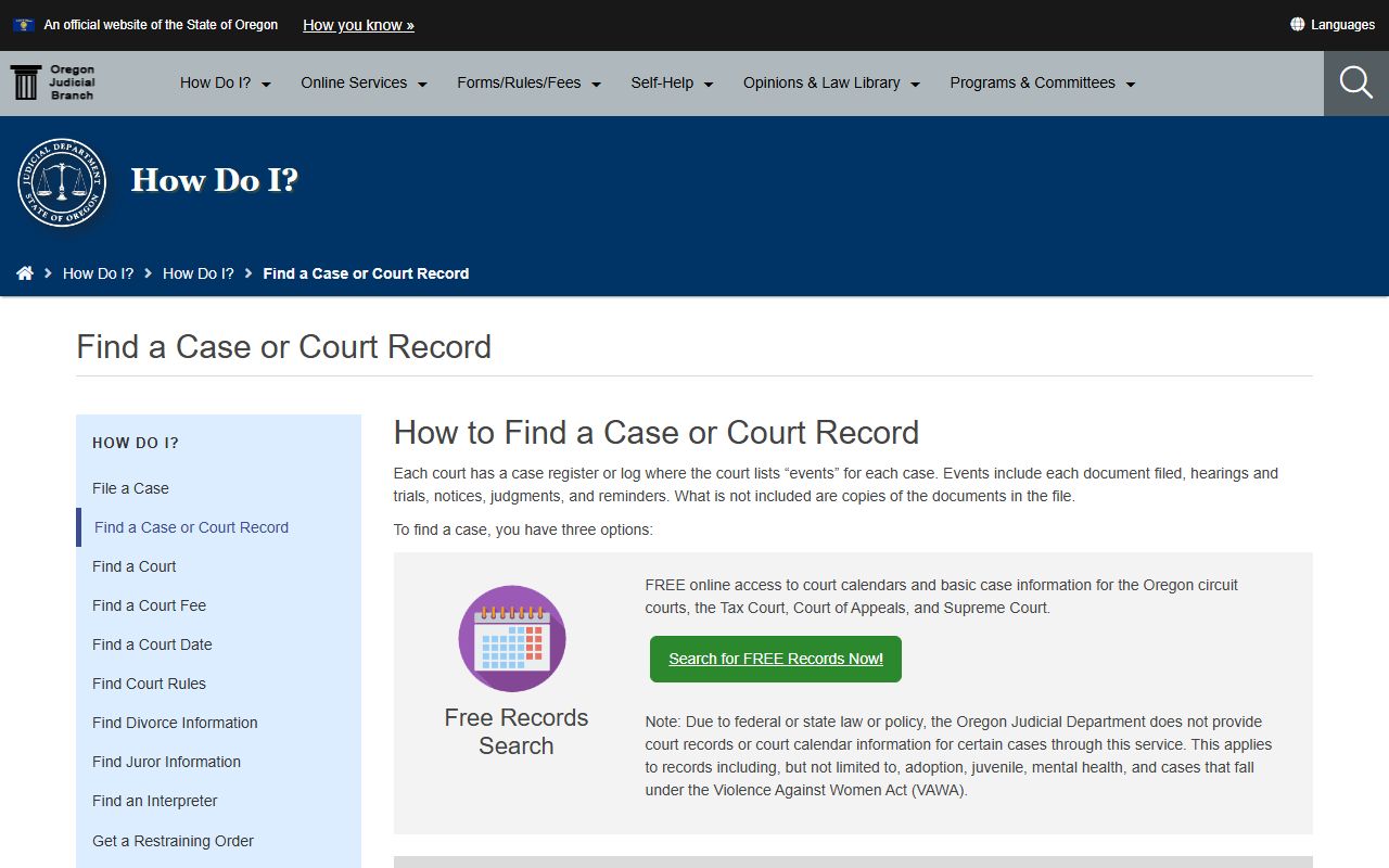 Curry County court records OJD find a case page