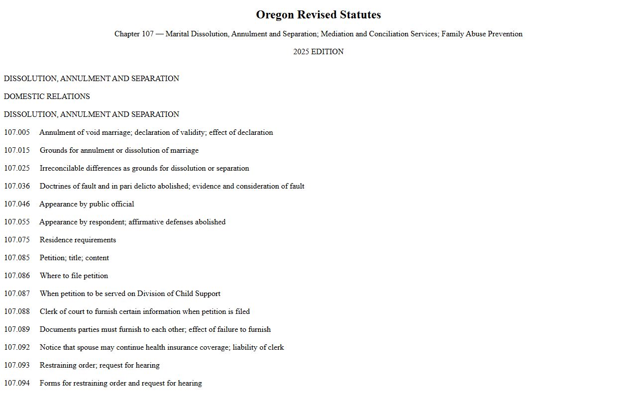 Curry County divorce records Oregon dissolution statutes