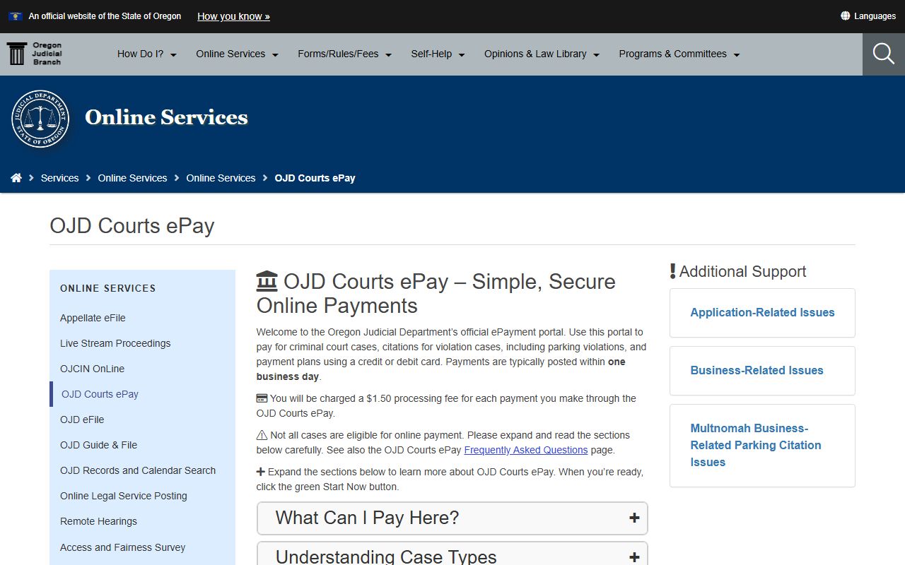 Curry County traffic court records OJD ePay fields