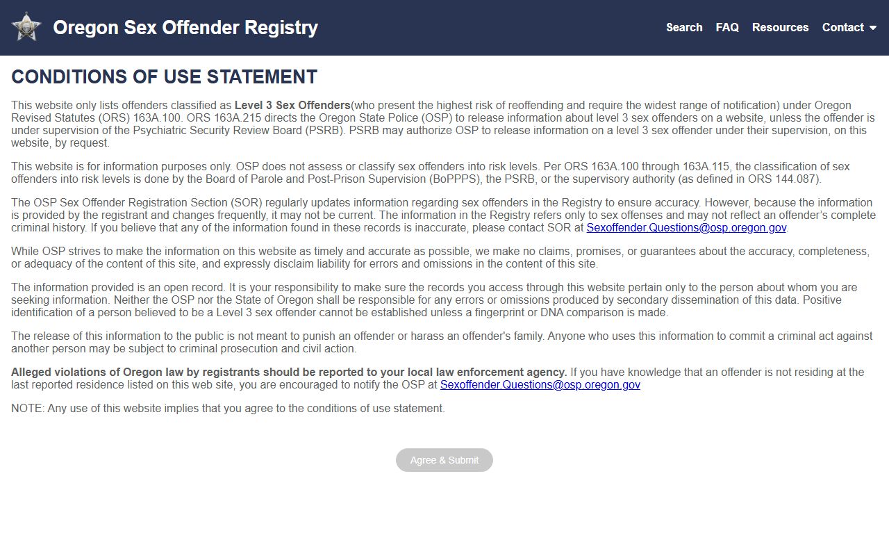 Curry County warrant records Oregon State Police registry source