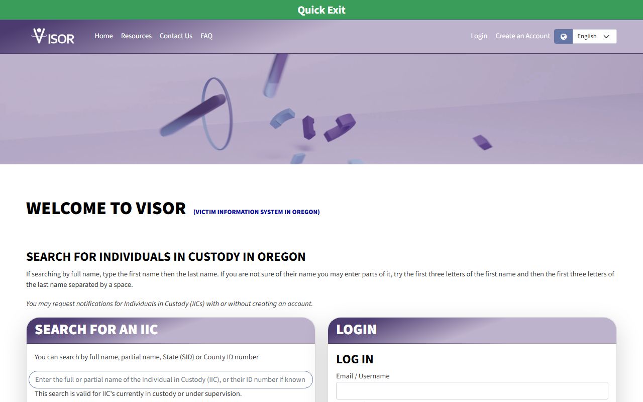 Curry County warrant records Oregon VISOR custody source